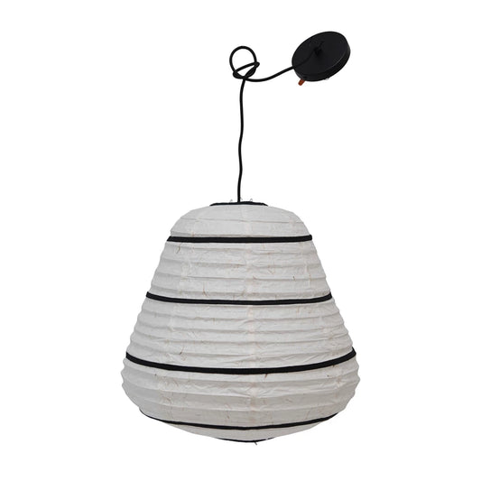 Lampe à suspension lanterne en papier faite à la main avec des rayures en tissu - Collection Japandi - #8981