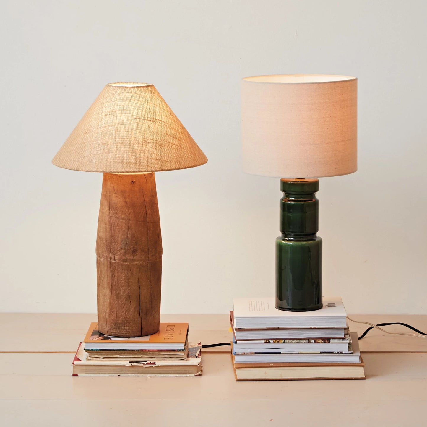 Lampe de table en bois récupéré avec abat-jour en jute - Collection Japandi - #8990