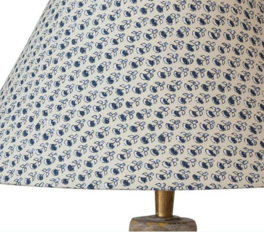 Lampe de table à bobine de bois avec abat-jour en coton à motifs bleu - Collection Antique - #8983