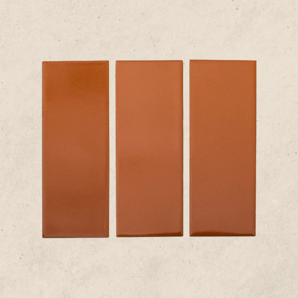 Tuile Terracotta rectangle 2,75" X 8" en argile de terre cuite 100% naturelle, pour carrelage - Whiskey