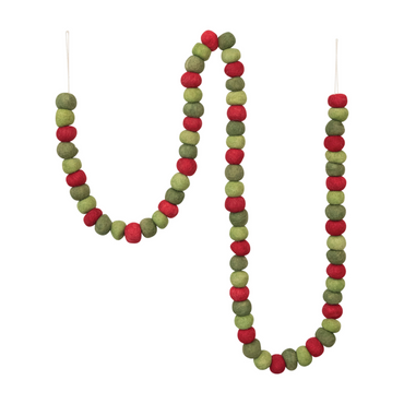 Handmade wool felt ball garland 72" long, red, green color