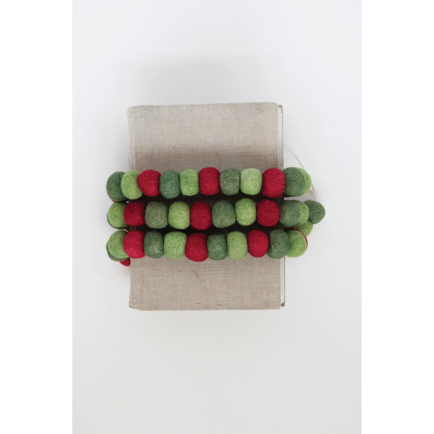 Handmade wool felt ball garland 72" long, red, green color