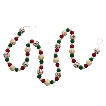 Handmade wool felt ball garland 72" long, red, green and white color