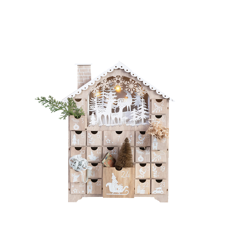 Ecological Advent calendar made of wood and white illuminated - Montreal