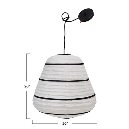 Lampe à suspension lanterne en papier faite à la main avec des rayures en tissu - Collection Japandi - #8981