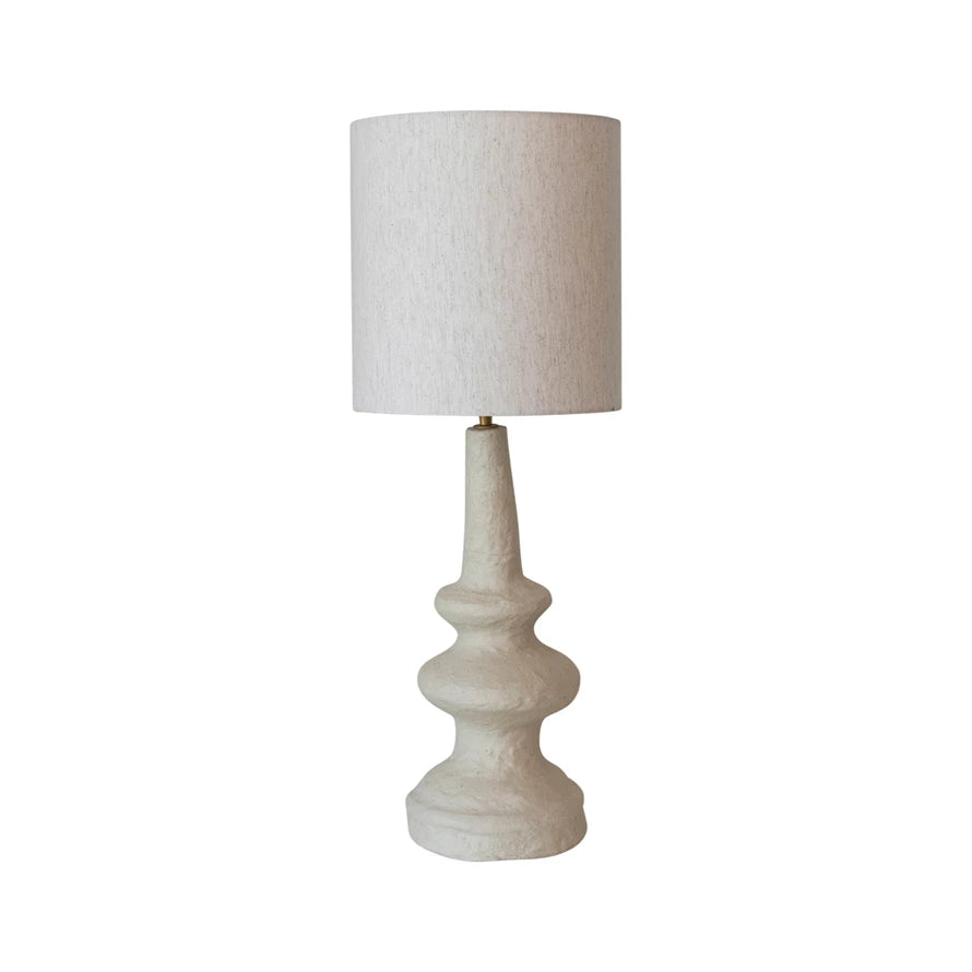 Handmade Paper Mache Table Lamp with Cotton Shade - Japandi Collection - #8981