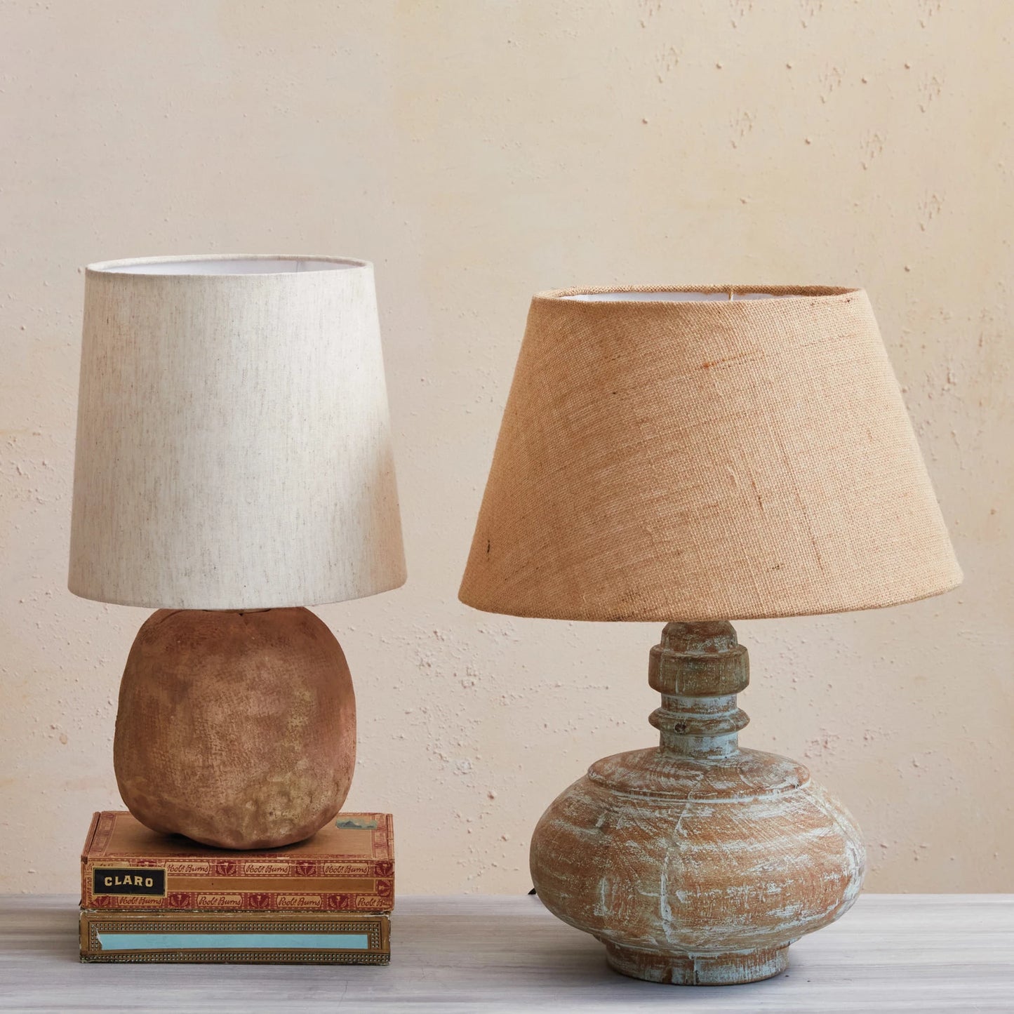 Terracotta table lamp with cotton shade - Terra Collection - #8989