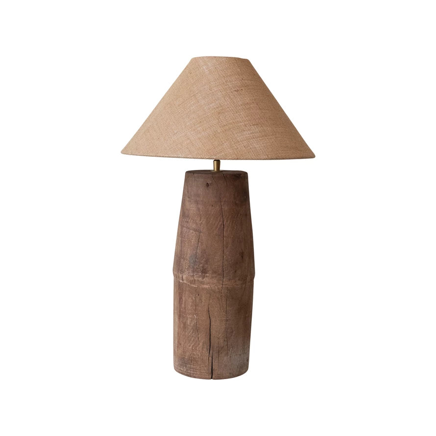 Reclaimed Wood Table Lamp with Jute Shade - Japandi Collection - #8990