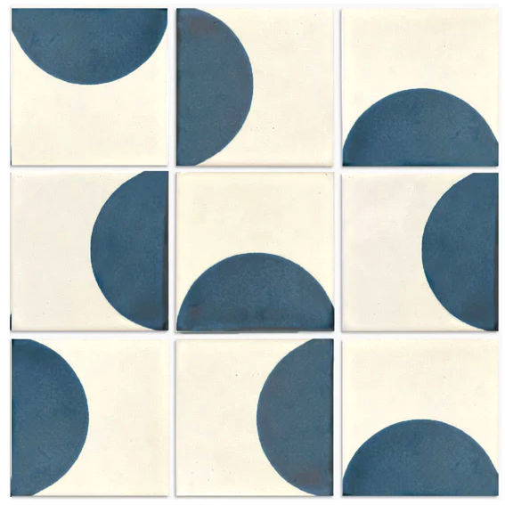Carreau d'argile à demi-cercle bleu 4" X 4", 100% naturelle, pour carrelage - Modrio