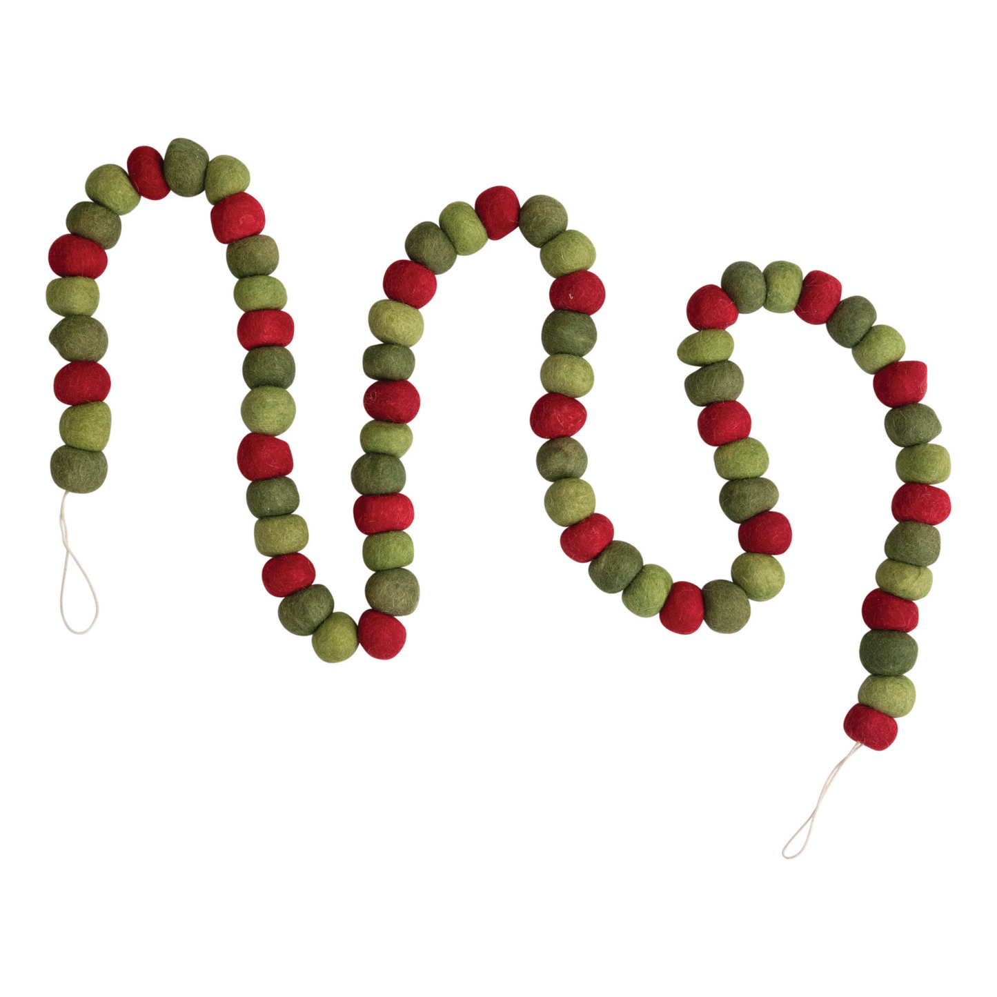 Guirlande de boules en feutre de laine faite à la main de 72 po de longueur, couleur rouge, vert