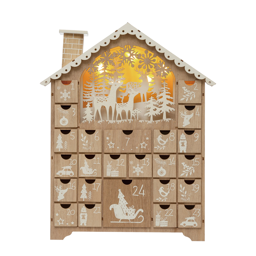 Ecological Advent calendar in wood and white illuminated - Montreal