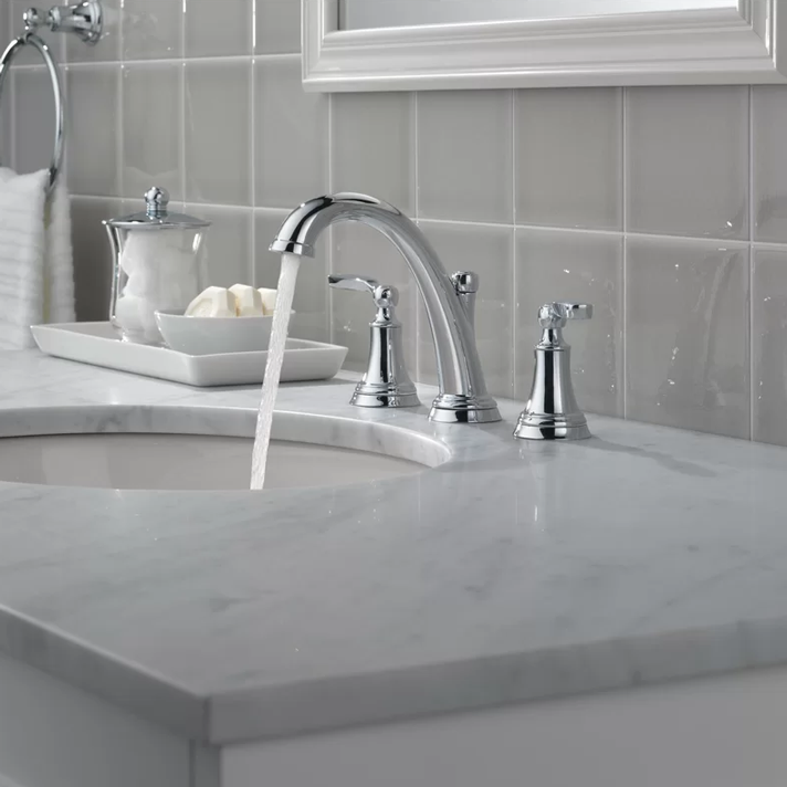 Robinet de salle de bain écologique WaterSense®, 3 trous style classique Woodhurst, chrome