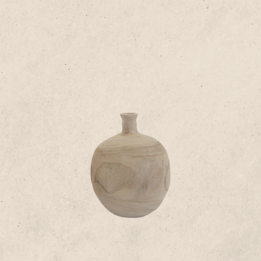 Vase en bois de paulownia, naturel, rond