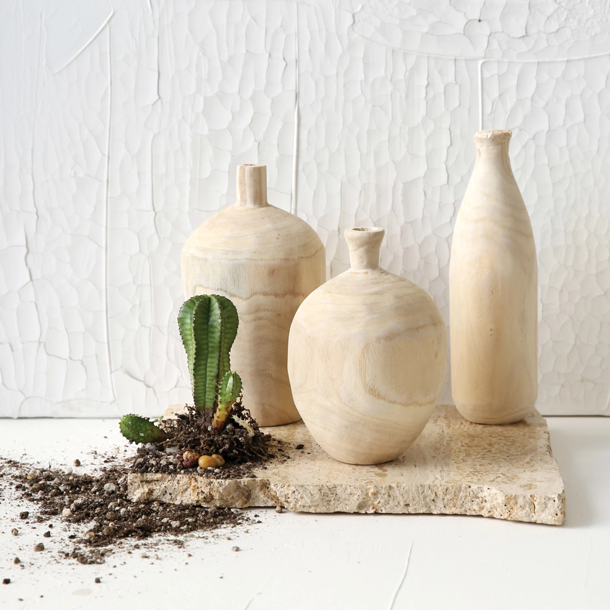 Vase en bois de paulownia, naturel, rond
