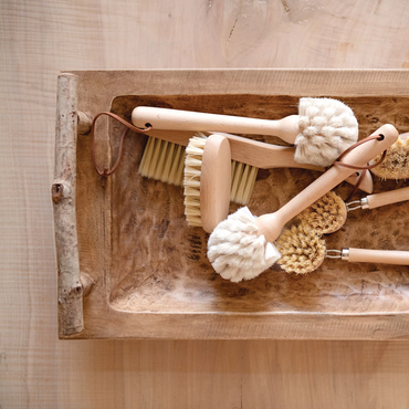 Brosse à vaisselle en bois de hêtre et crin de cheval de 25,4 cm, naturel
