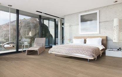 White oak wood flooring - 8'' wide plank - elegant brown tones, traceable, eco-responsible, certified - Provence